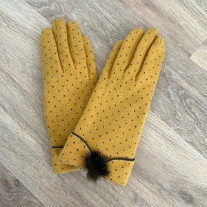 Madrid Mustard Polka Dot Pom Pom Gloves